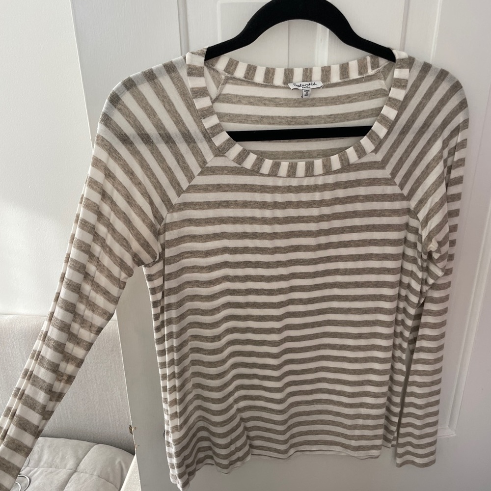 Splendid Shimmer Striped Long Sleeve Top | Size: S | Color: White + Taupe + Gold